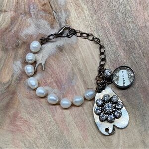 Pearl and Silver Charm Bracelet Crystal + Sparkle Charm